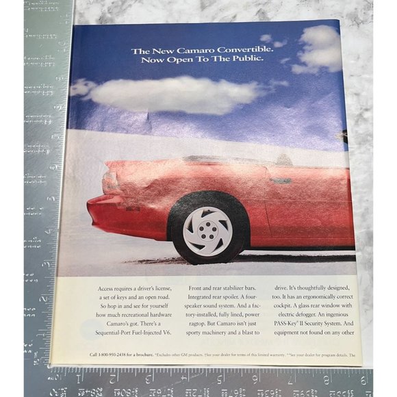 Chevrolet Camaro Print Ad Vintage 1994 Chevy Car Red Convertible Auto GMC - Picture 2 of 6